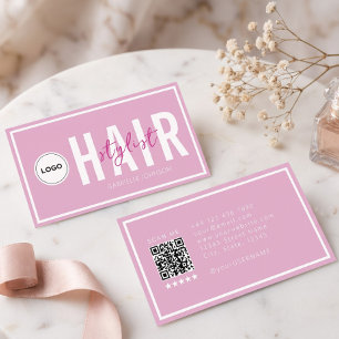 Modernes Logo QR Rosé Weiß Hair Stylist Visitenkarte