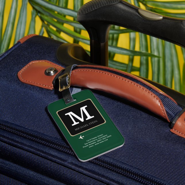 Modernes Logo. Reisende Monogram Green Gepäckanhänger (Vorderseite Insitu 1)