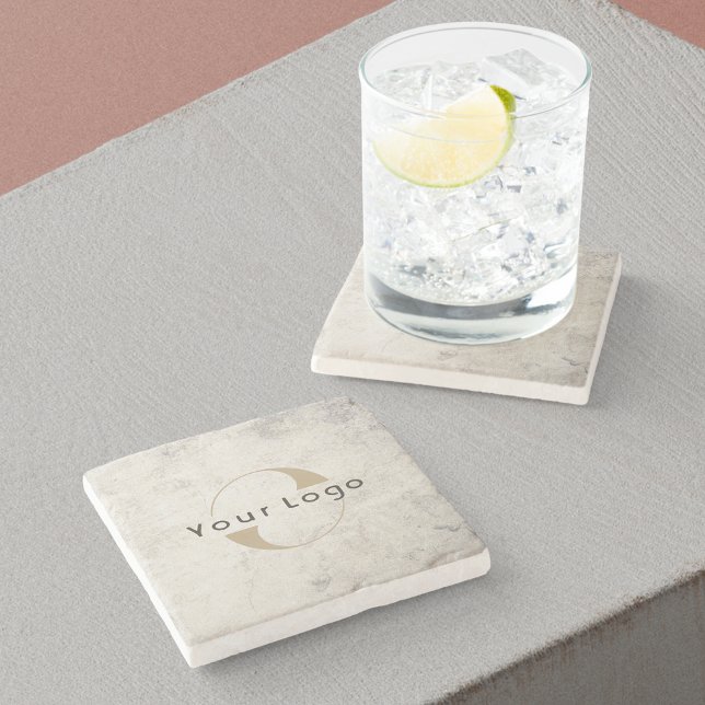 Modernes Logo Unternehmen Schwarz-weiß Marmor Steinuntersetzer (Von Creator hochgeladen)