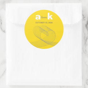 Modernes Loop Herz Einfache Liebe Lines Gelbe Hoch Runder Aufkleber