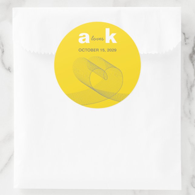 Modernes Loop Herz Einfache Liebe Lines Gelbe Hoch Runder Aufkleber (Tasche)