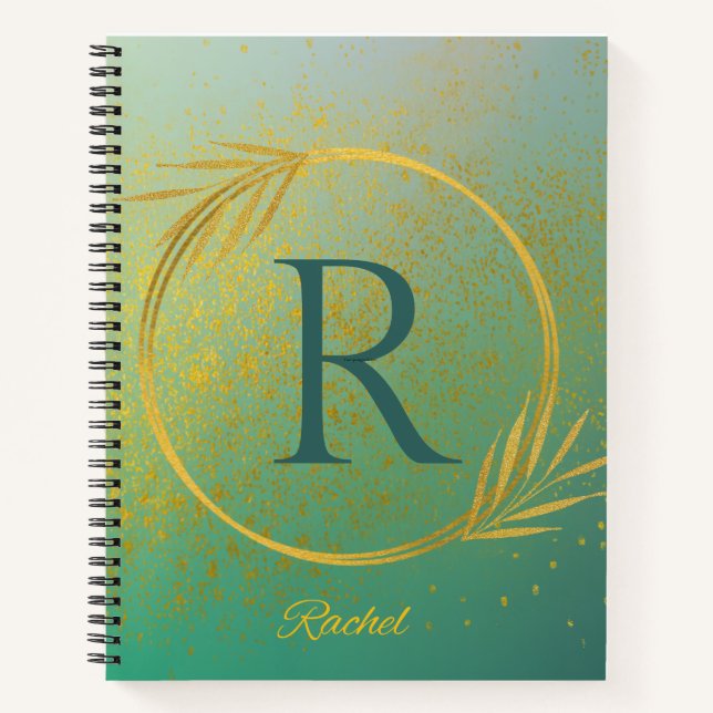Modernes Luxe Turquoise & Gold Individuelle Name & Notizbuch (Vorderseite)