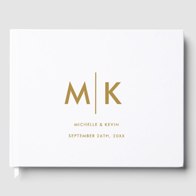 Modernes, luxuriöses Monogramm-Gold Gästebuch (Vorderseite)