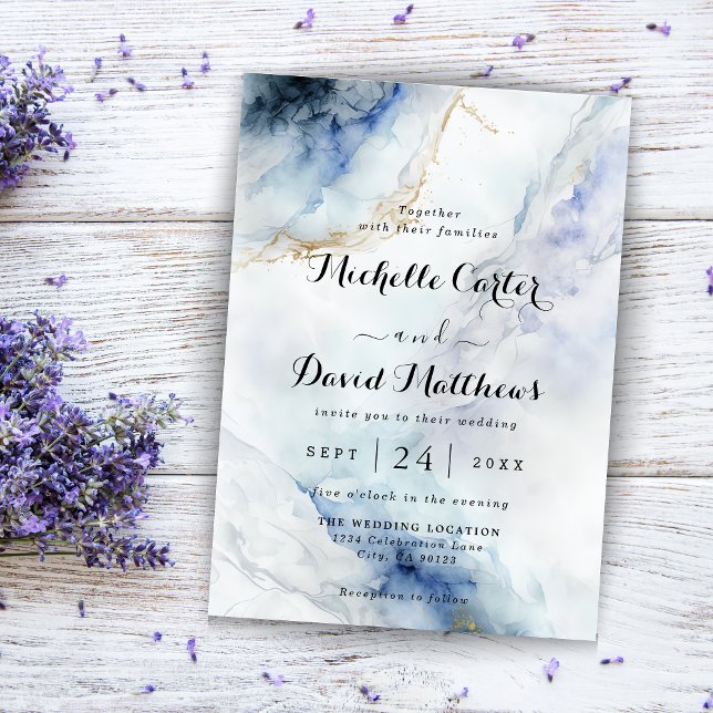Modernes Luxus-Blue-Marble-Hochzeitsempfang Einladung (Von Creator hochgeladen)