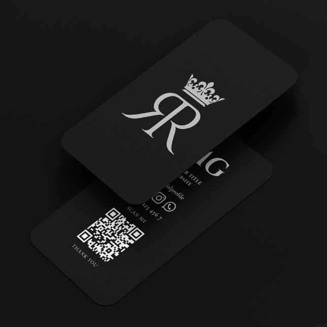 Modernes Luxus Crown Monogram R Black Gray Visitenkarte (Modern Luxury Crown Monogram R Black Grey Business Card
)