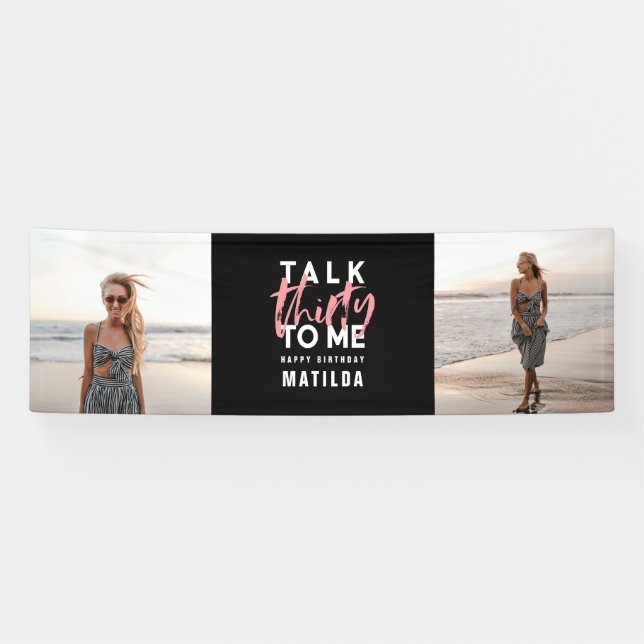 Modernes mädchenhaftes schwarz rosa Multi-Foto 30. Banner (Horizontal)