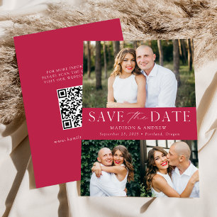 Modernes Magenta 3 Foto QR Code Save The Date