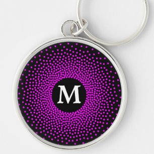 Modernes Magenta Dot Muster mit MONOGRAM Schlüssel Schlüsselanhänger