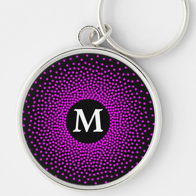 Modernes Magenta Dot Muster mit MONOGRAM Schlüssel Schlüsselanhänger (Vorne)