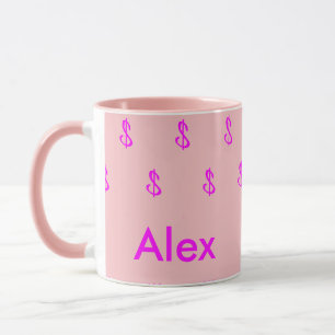 Modernes Magenta und rosa Money Muster Monogramm Tasse