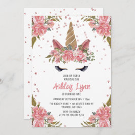 Modernes magisches Blumenhorn 1. Geburtstag Einladung