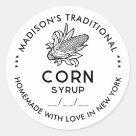 Modernes Maissirup-Etikett mit schwarz-weißem Cob Runder Aufkleber