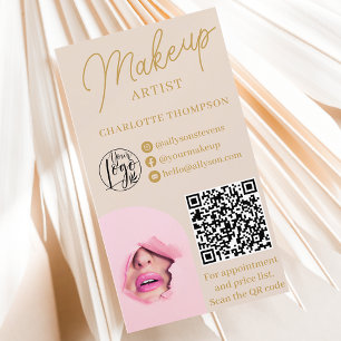 Modernes Make-up Gold beige Logo Qr Code 2 Fotos Visitenkarte