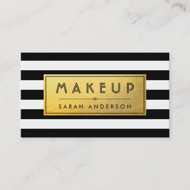 Modernes Makeup - Goldlabel und Schwarz-weiße Stre Visitenkarte (Vorderseite)