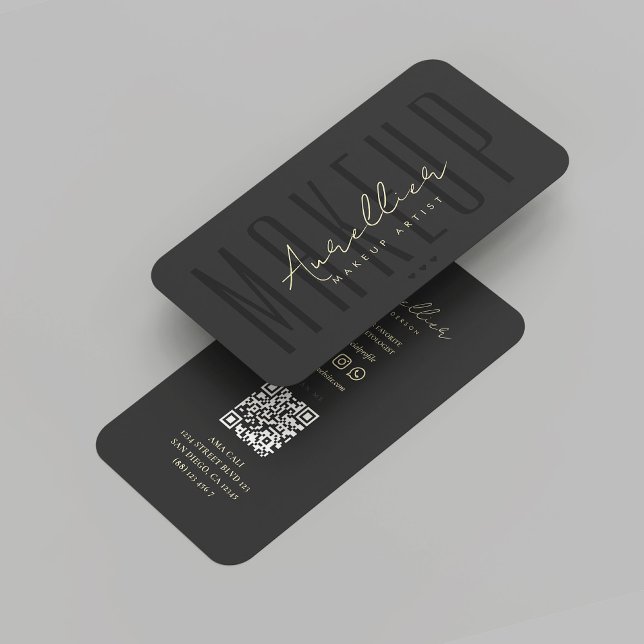 Modernes Makeup-Künstlerschwarz Monogramm Visitenkarte (Modern Makeup Artist Black Gold Monogram Business Card
)