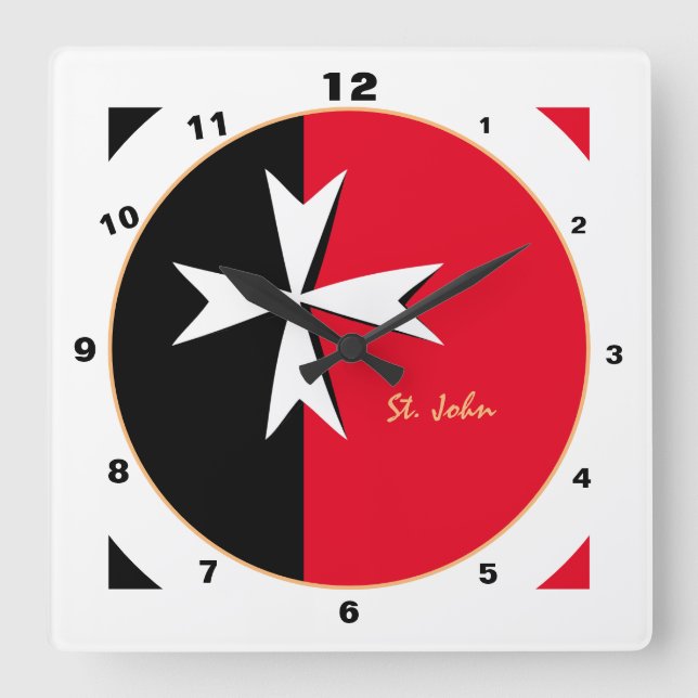 Modernes Malteserkreuz, Maltas Flag Zuhause /desig Quadratische Wanduhr (Vorderseite)