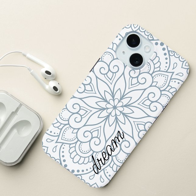 Modernes Mandala Dusty Blue Script Case-Mate iPhone Hülle (Modern Mandala Dusty Blue Script Case-Mate iPhone Case)