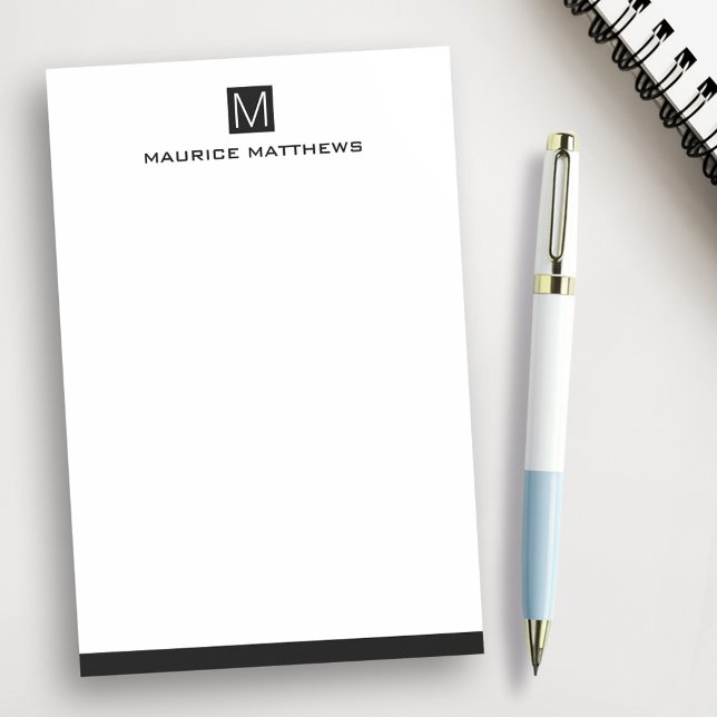 Modernes männliches Monogramm Name schwarzes Quadr Post-it Klebezettel (Modern masculine monogram name black square post-it notes)