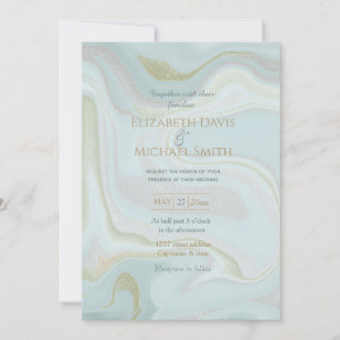 Modernes Marble Blue Gold Glitzer Hintergrund Einladung