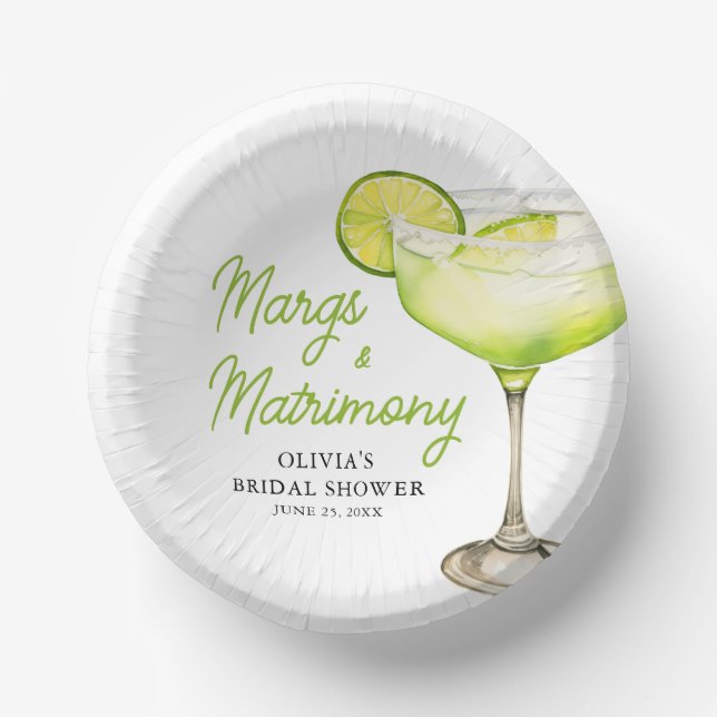 Modernes Margs & Matrimons Cocktail Brautparty Pappteller (Vorderseite)