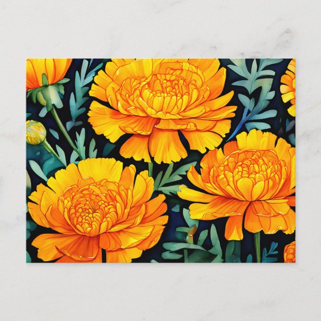 Modernes Marigold Watercolor-Muster Postkarte (Vorderseite)