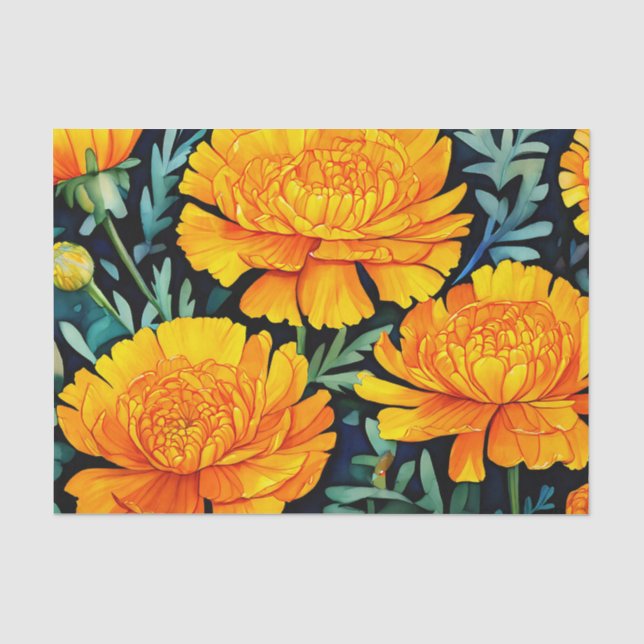 Modernes Marigold Watercolor-Muster Seidenpapier (Vorderseite)