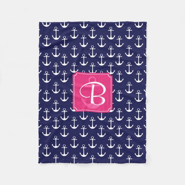 Modernes Marine-Blau verankert das personalisierte Fleecedecke (Vorderseite)