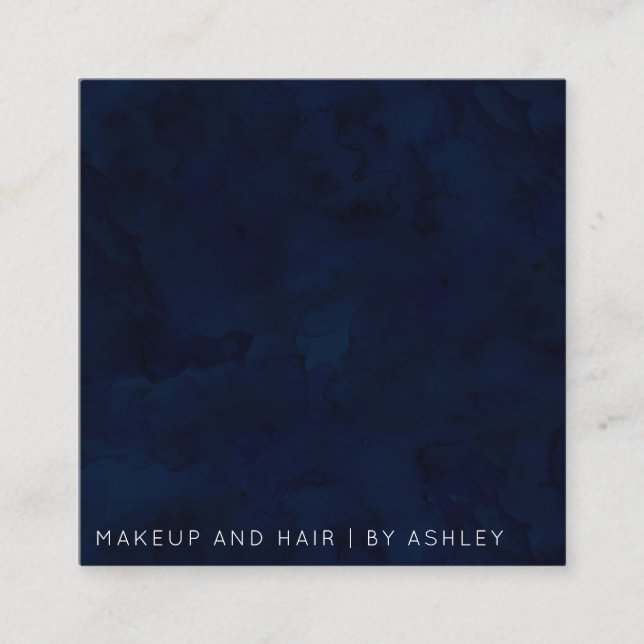 Modernes Marineblau Watercolormake-up beruflich Quadratische Visitenkarte (Vorderseite)