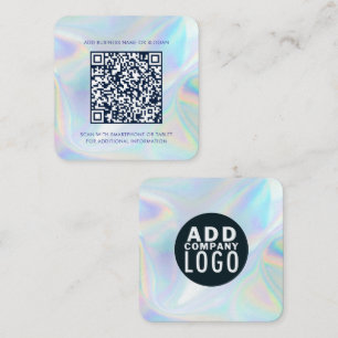 Modernes Markenlogo und holografischer QR-Code Quadratische Visitenkarte