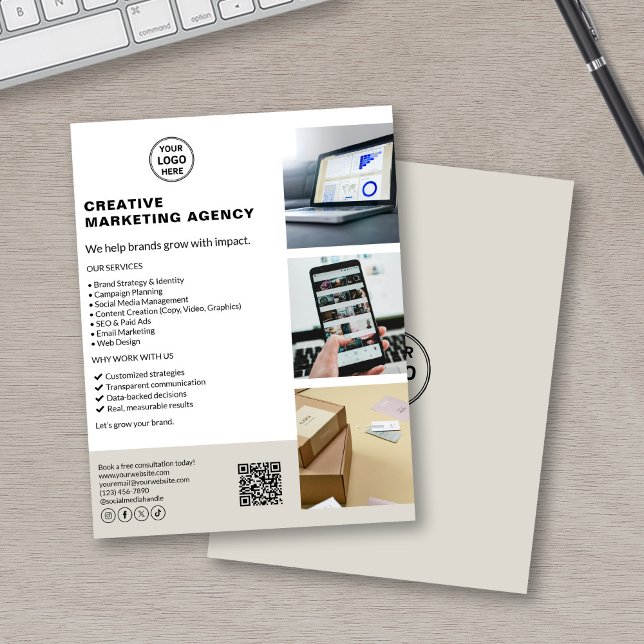 Modernes Marketing für benutzerdefinierte Logos Flyer (Modern flyer design – add your logo, services, and contact info)