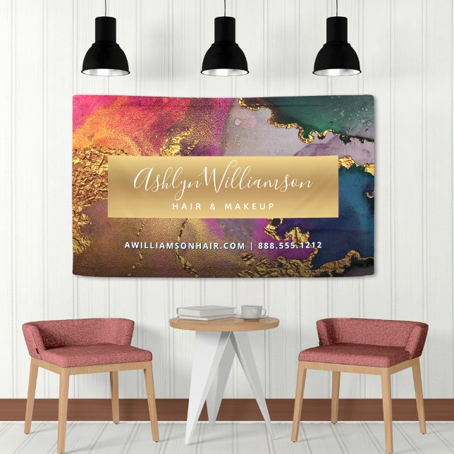 Modernes Marmor Aquarellgold lila grün blau Banner (Von Creator hochgeladen)