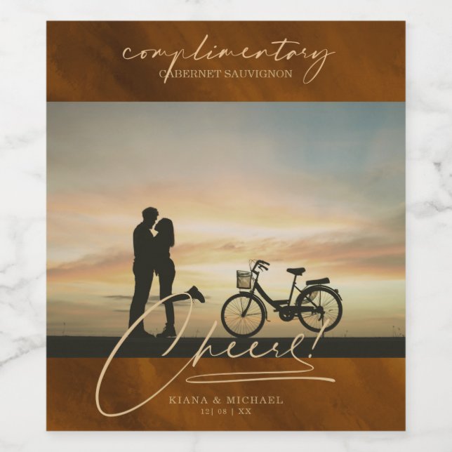 Modernes Marmor Cheers Foto Gold ID816 Weinetikett (Einzelnes Label)