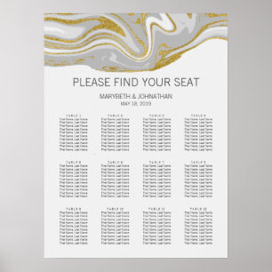 Modernes Marmor- und Goldsiegel für Hochzeitssitze Poster
