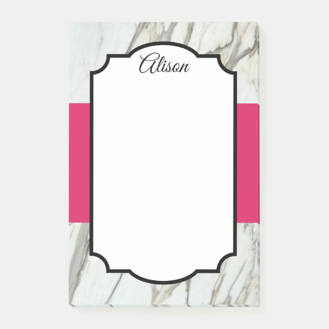 Modernes Marmordesign fuchsia schwarz elegante Pos Post-it Klebezettel (Vorderseite)