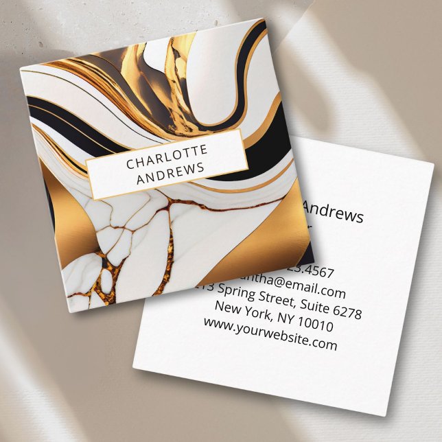 Modernes Marmorgold Quadratische Visitenkarte (Modern Marble Gold Square Business Card)