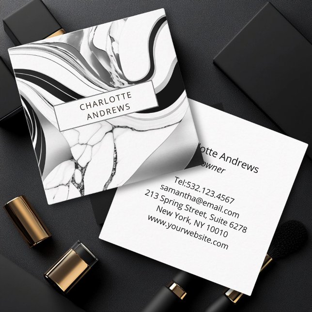 Modernes Marmorsilber Quadratische Visitenkarte (Modern Marble Silver Square Business Card)