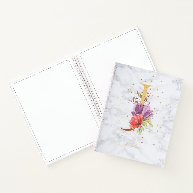 Modernes Marmorwasser Golden Monogram Letter J Notizbuch (Innenseite)