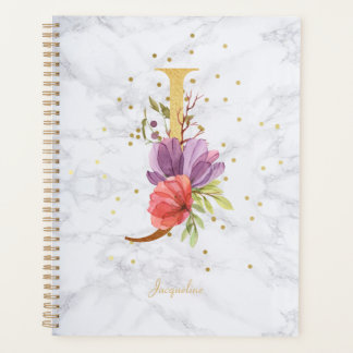 Modernes Marmorwasser Golden Monogram Letter J Planer