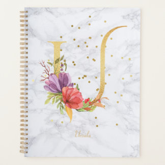 Modernes Marmorwasser Golden Monogram Letter U Planer