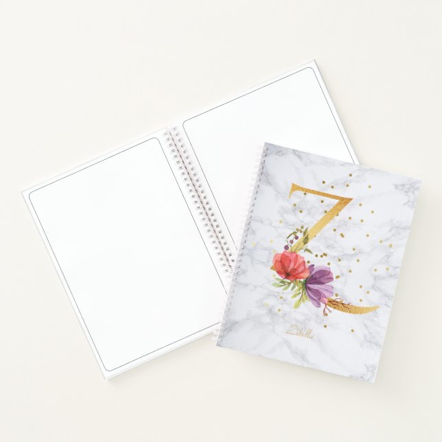 Modernes Marmorwasser Golden Monogram Letter Z Notizbuch (Innenseite)