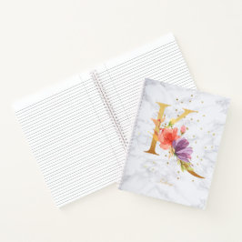 Modernes Marmorwasser goldenes Monogramm Letter K Notizbuch