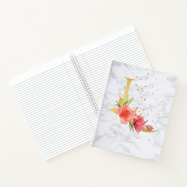 Modernes Marmorwasser Goldenes Monogramm Letter L Notizbuch (Innenseite)