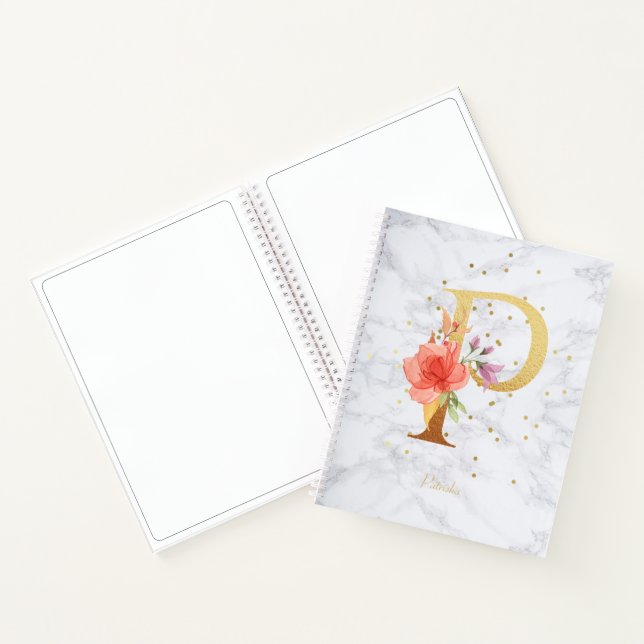 Modernes Marmorwasser goldenes Monogramm Letter P Notizbuch (Innenseite)