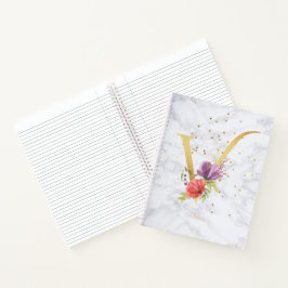 Modernes Marmorwasser goldenes Monogramm Letter V Notizbuch