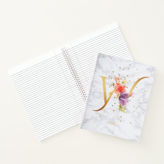Modernes Marmorwasser goldenes Monogramm Letter W Notizbuch (Innenseite)
