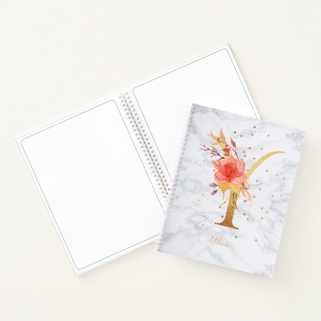 Modernes Marmorwasser goldenes Monogramm Letter Y Notizbuch (Innenseite)