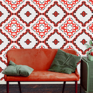 Modernes marokkanisches Rotes Schwarzes Geometrisc Tapete