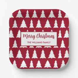 Modernes Maroon White Tree Muster Weihnachtsgebäck Pappteller