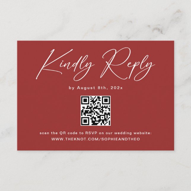 Modernes Marroon Wedding RSVP Begleitkarte (Vorderseite)
