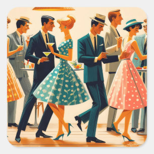 Modernes Martinis Tanzcocktail Party Mitte des Jah Quadratischer Aufkleber